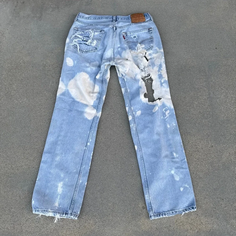 Levi's 501 Mens Vintage Distressed Bleached Jeans Light Wash Denim 34x32‎